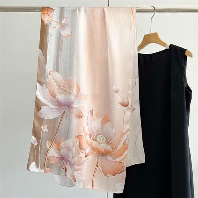 Crepe Satin Plain Floral Printed Long Silk Scarf Damen Seide Seidenschal