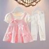 Girls Aged 1-3 In Summer Princess Dress Two-piece Set Cropped Pants Summer Clothes