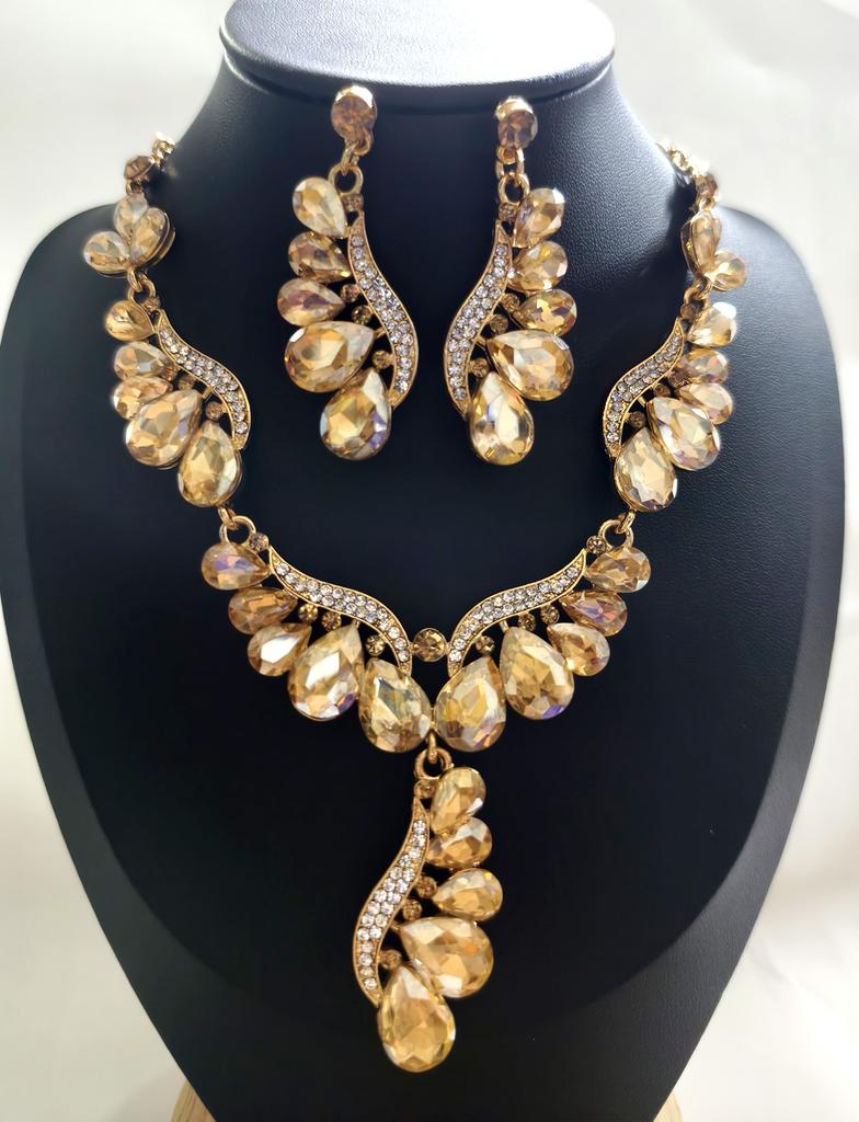 Jewelry Necklace Earrings Set Water Drop Gem Dress Banquet Women'S Luxury Accessories