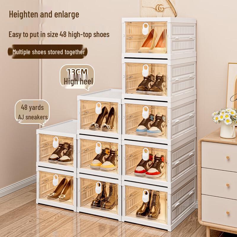 WEZHO Foldable 3-Tier Shoe Cabinet with Transparent Doors
