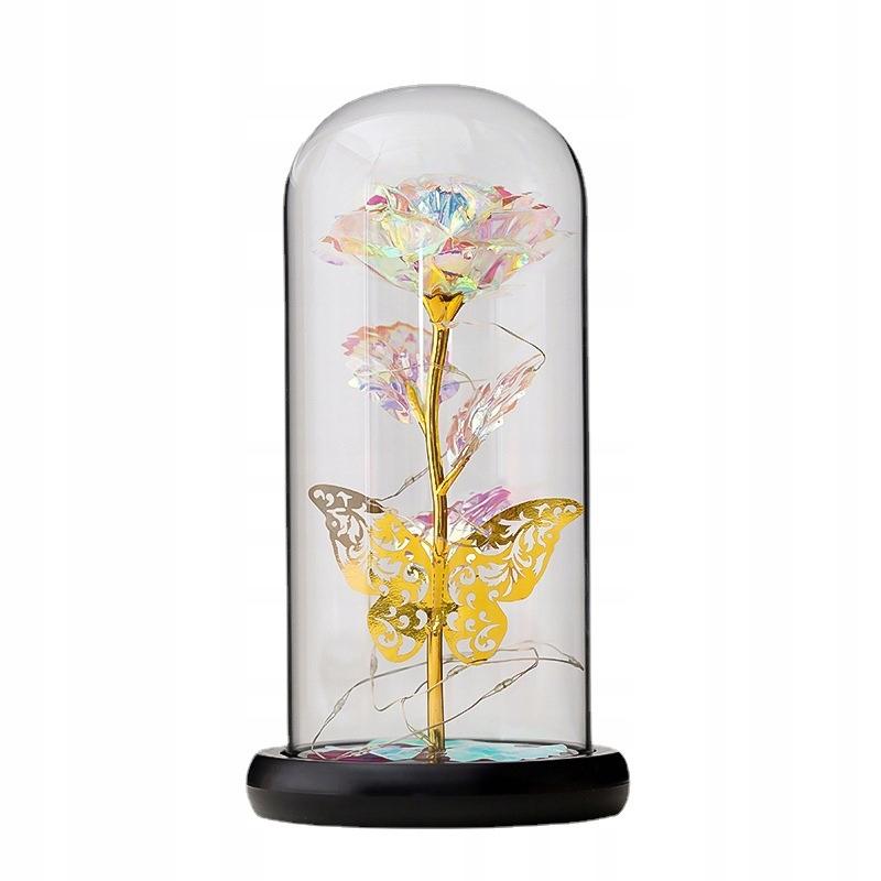 Ewige Mehrfarbige Rose im Glas Leuchtende LED Geschenk Regenbogen
