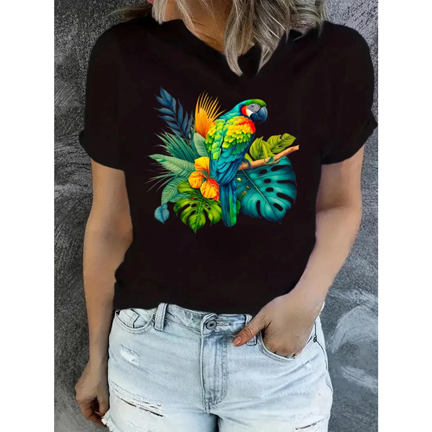 Watercolor Cockatiel Parrot Flowers Love Print T Shirt Women S Clothing Funny White Tshirt Femme Kawaii Bird T-Shirt Female S чёрный