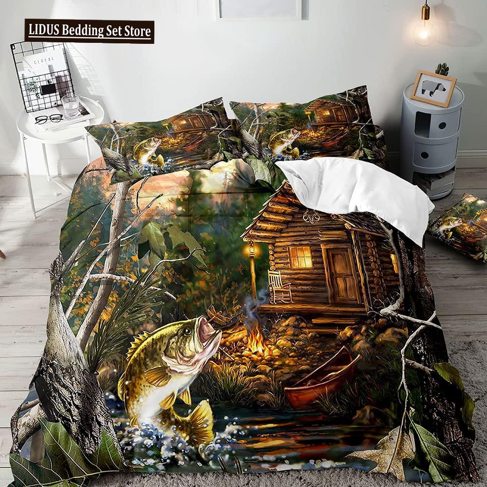 Pike Fish Bedding Striped Bass Big Pattern Hunting And Fishing Themed Duvet Cover For Kids Boys BedRoom Decorations For Teens