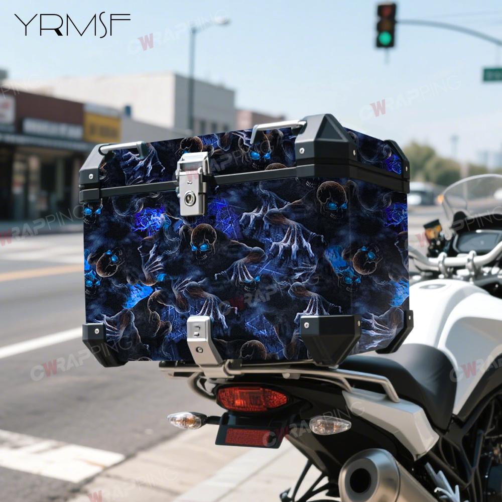 Folia Winylowa z Motywem Czaszki Niebieska Folia Samochodowa Pokrycie Winylem Samochodowym do Motocykla Ducha Roweru Deskorolki Pojazdu Terenowego Motocykli
