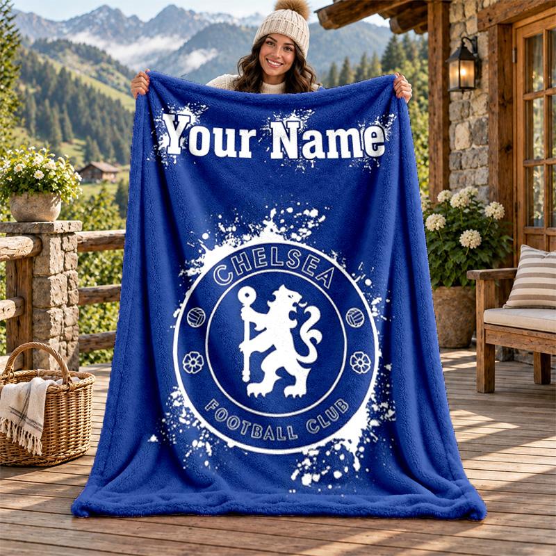 Chelsea FC Custom Name Flannel Blanket Personalized Soft Warm Plush Throw Blanket Customized Gift for Family Friends