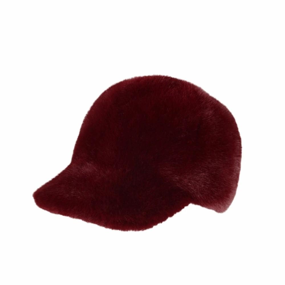 

Утепленная бейсболка из искусственного меха с козырьком-утконосом, теплая плюшевая шапка, повседневная пушистая бейсболка, осень вино красного