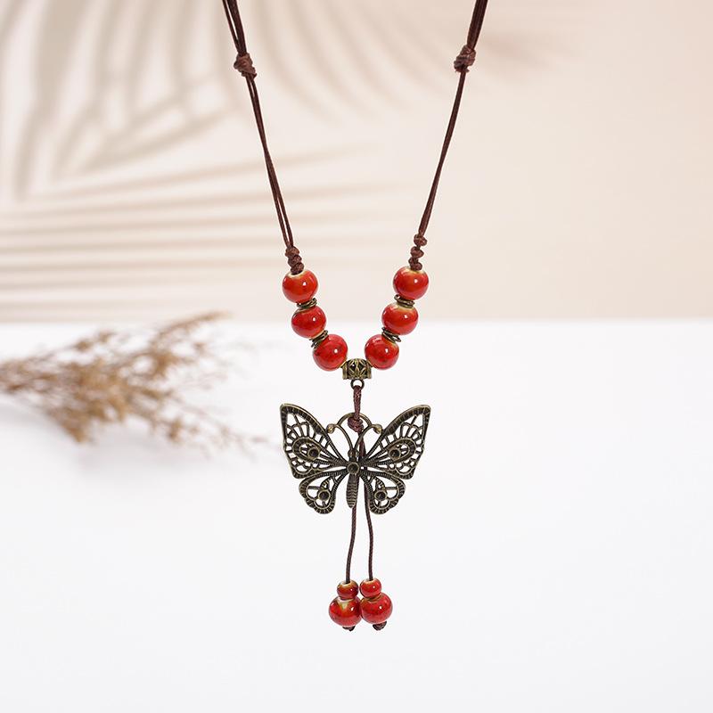 Ceramic Sweater Chain, Retro Ethnic Style Clothing Accessories, Geometric Autumn And Winter Sweater Necklace Stall