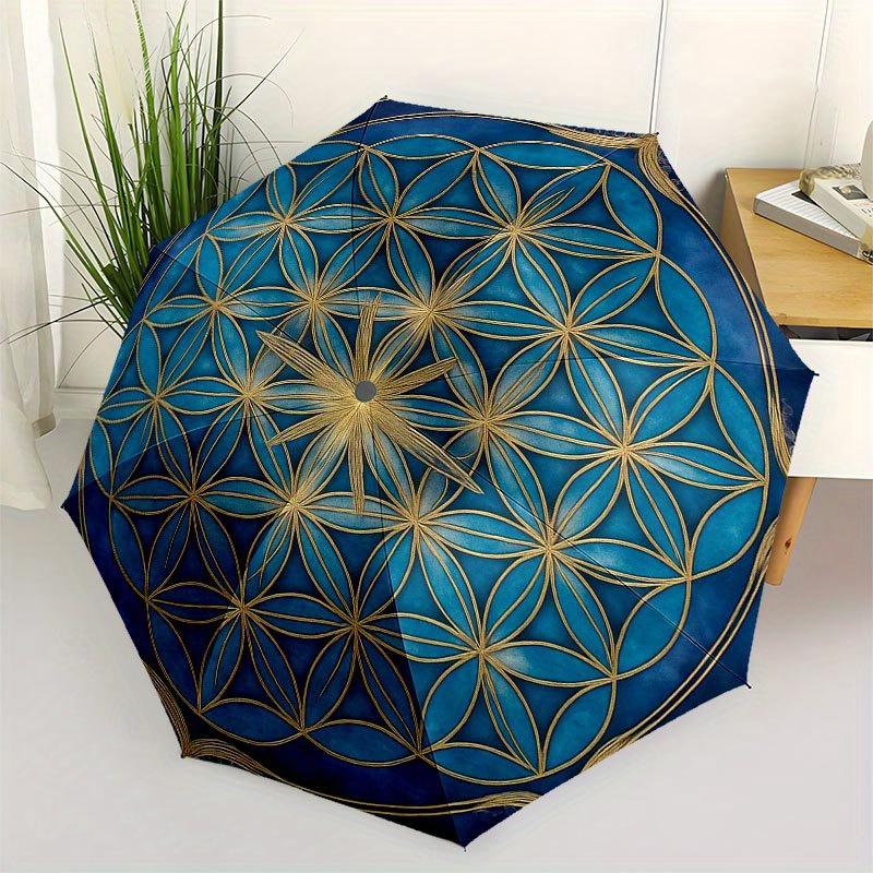 

Blue and Gold Sacred Geometry Mandala Wall Art Print Umbrella, Cute Umbrella with Cute Design, Portable 3-Fold Compact Umbrella for Men & Women, Valen
