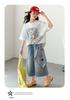 Girls' Summer Set 2026 New Style Children's Fashionable and Stylish Medium to Large Children's Loose Short sleeved Cowboy Shorts Two Piece Set