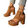 2026 Chunky Heel Women's Sandals: European & American Thick-Soled, Toe-Covering, Buckled High Heels for Summer