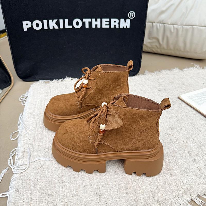 2025 podzim nové retro matné kožené Martensky dámské boty platforma muffin kulatá špička šněrovací lokomotivní boty kotníkové boty dámské