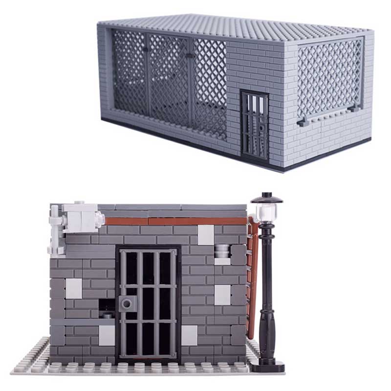 MOC Mini City Soldiers Prison Thief Figures Police Officer Building Blocks Model Street Lamp Monitor Parts Brick Toy For Kids
