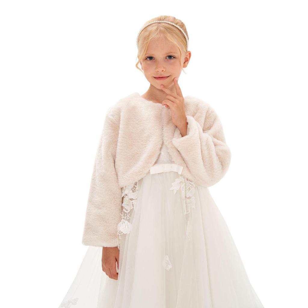 Girls' Faux Rabbit Fur Long-Sleeved Cape Coat
