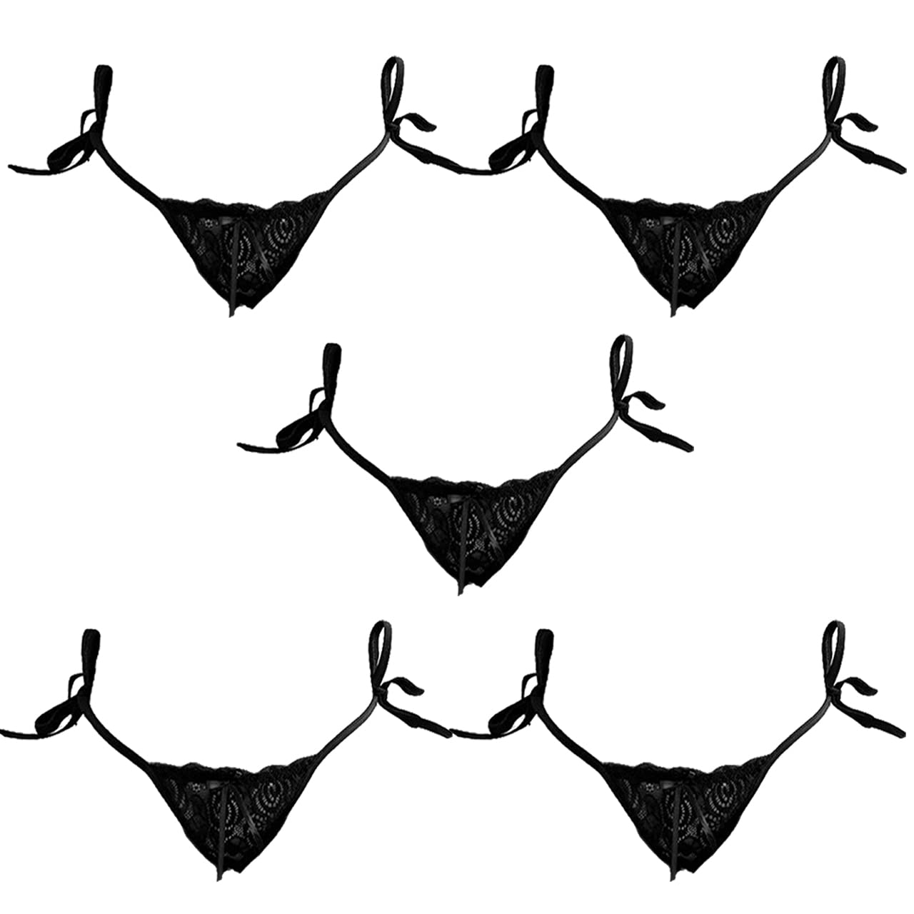 

ONE LIMITATION Floral Print Ribbon PTS041S5 of Thongs, 5-Piece Set, Women s Panties, Pants, Underwear, (Set 5, A)