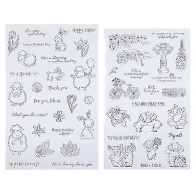 2Pcs Transparent Stamp TPR Seal Sheep Rbbit Pig Birthday for Card Making DIY Scrapbooking