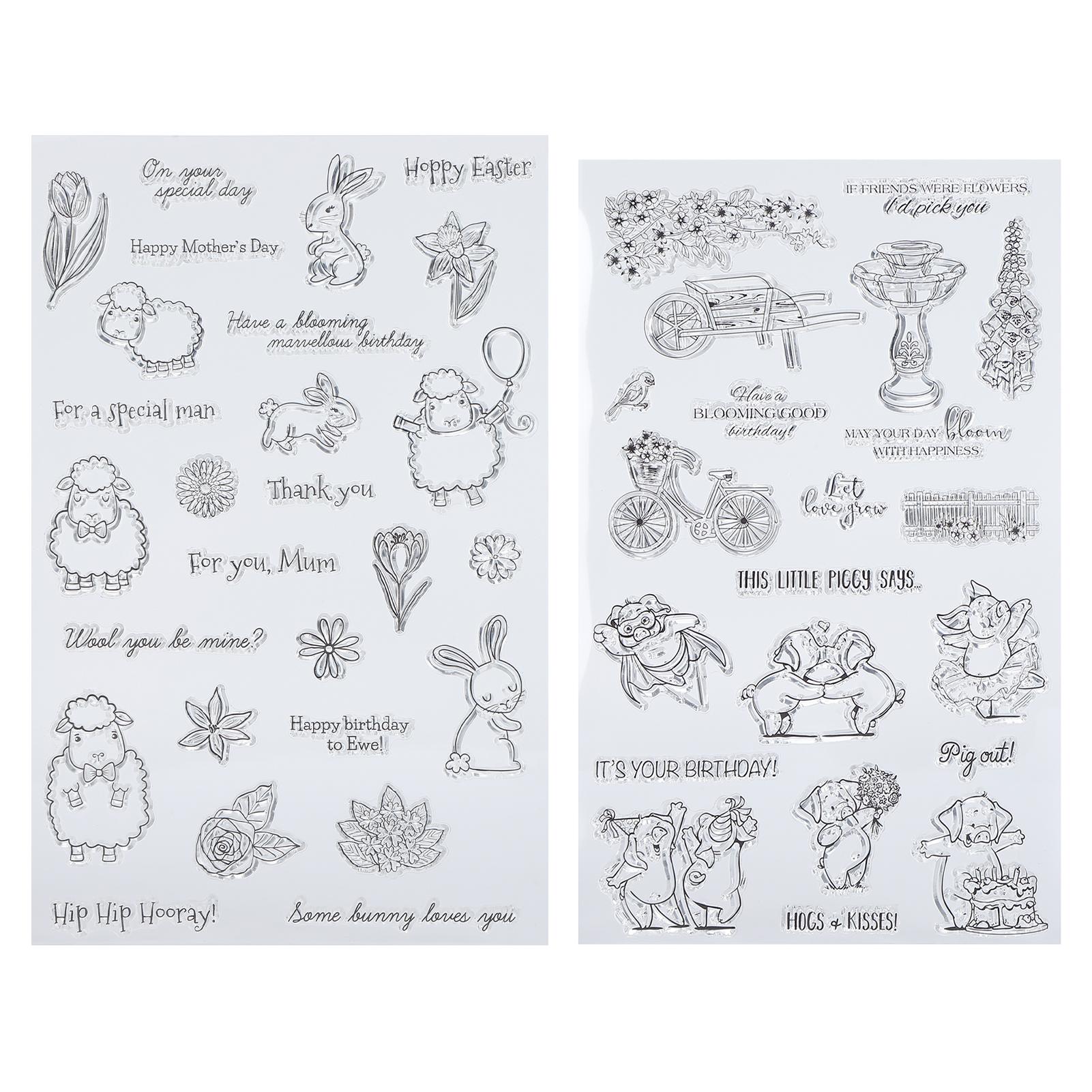 

2Pcs Transparent Stamp TPR Seal Sheep Rbbit Pig Birthday for Card Making DIY Scrapbooking