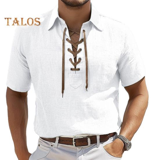 Vogue Wardrobe Heren Vetersluiting V-hals T-shirt Korte Mouw Revers T-shirt Effen Kleur Zomer Casual Top voor Dagelijks Gebruik Werk Straat M wit