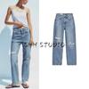Summer Women Clothes Boyfriend Style Metal Button Hole Decoration High Waist Loose Comfortable Jeans 8727048