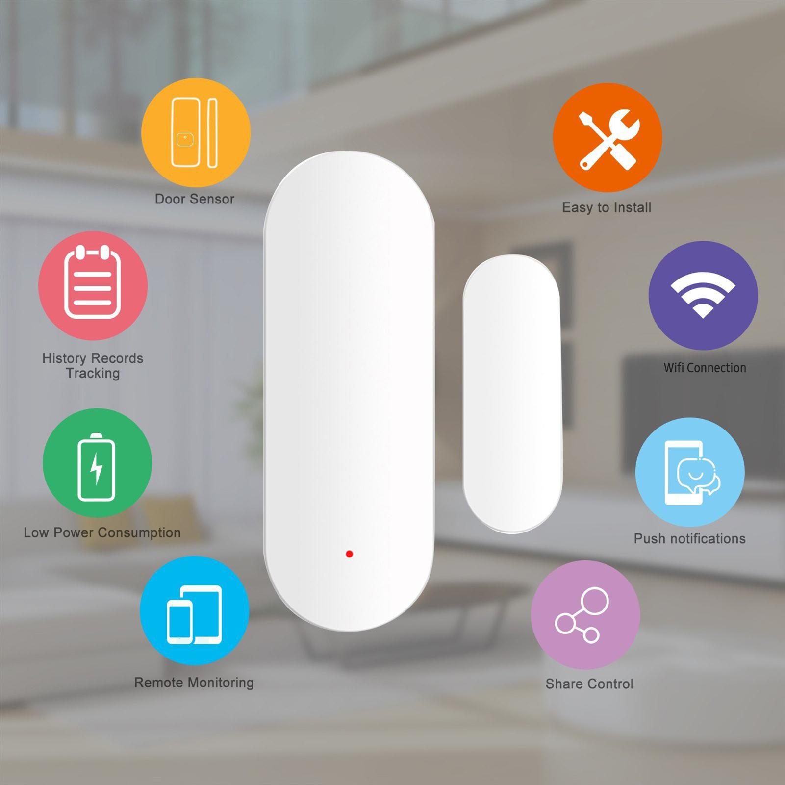 

Wifi Smart Door Window Sensor Alarm Magnetic Home Security System Door Open Alert APP Remote Control for Garage білий
