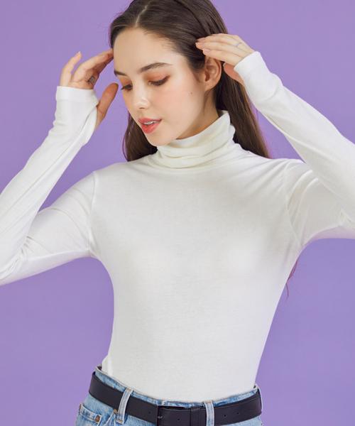 KOLEAT [Warmer Ver.] Knit Turtleneck Long Sleeve (White) Hand Warmer Inner