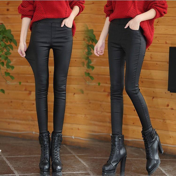 Women's Winter Thickened Matte Leather Pants with Velvet Lining - 2025 Collection