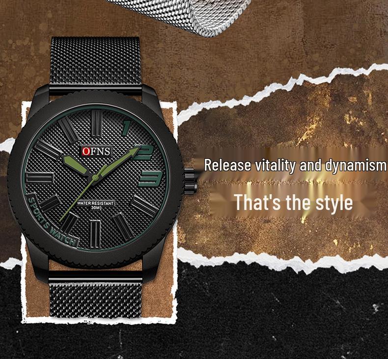 OFNS Men's Ultra-thin Quartz Wristwatch with Rotating Bezel and 3D Markers