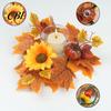 Pillar Candle Holder Autumn Fall Rings Wreaths, Artificial Maple Leaf Ring for Berry And Pumpkin Decor Holder, Thanksgiving Halloween Home Party Table