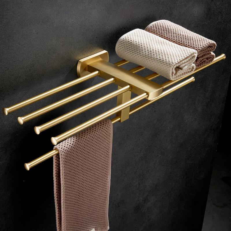Brushed Gold Bathroom Accessories Towel Rack,Paper Holder Toilet Brush Holder,Towel Ranger,Hooks Brass  Bath Hardware