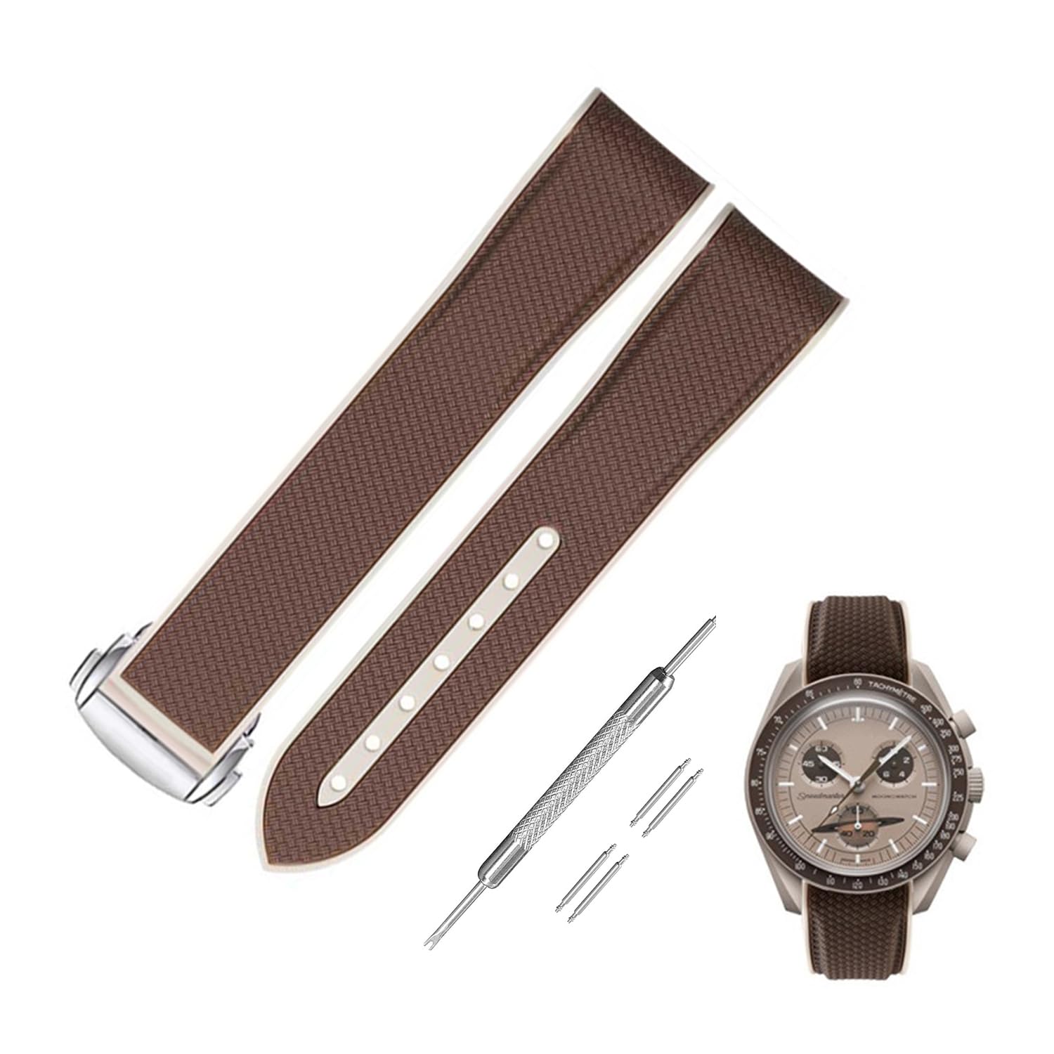 

20 мм ремешок для часов Omega X Swatch Speedmaster MoonSwatch силиконовый ремешок для часов D-образная пряжка коричневый [Jumpsunfun] коричневый