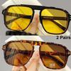 2 Pairs Square Pilot Sunglasses Men Fashion Oversized Korean Style Outdoor Shades Women Trendy Simple Solid Color Sun Glasses
