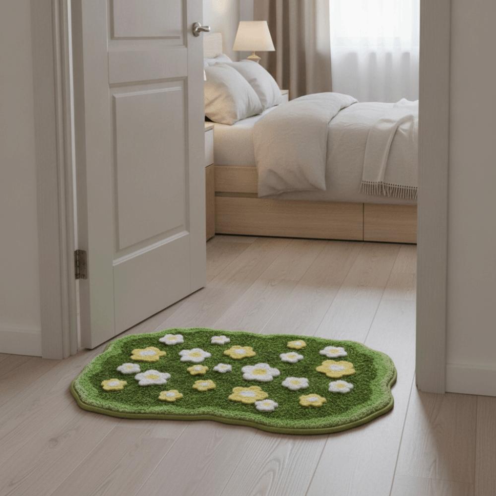Thickened Moss Rug Absorbent Bedside Small Carpet Flower Pattern Bathroom Mat Bedroom