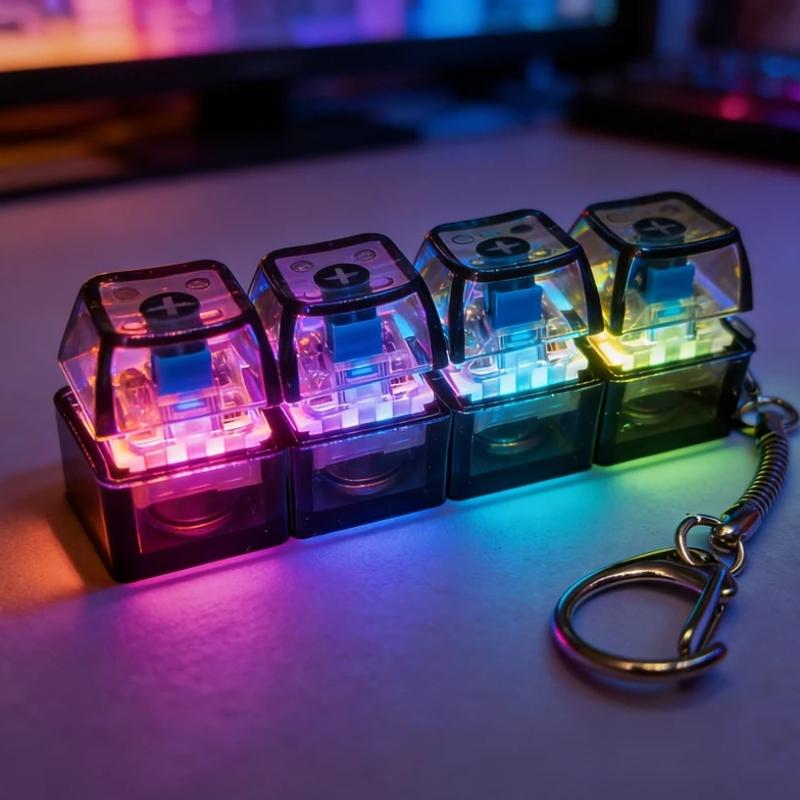 4-Button Fingertip Keyboard Keychain Rgb Keyboard Fidget Toy With Lights For Stress Relief Decompression Calming