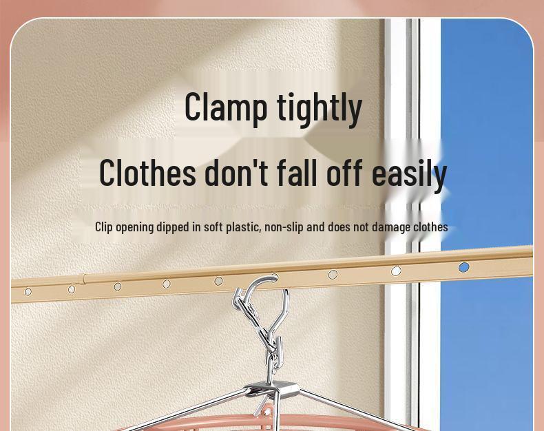 Steel Rack Drying Windproof Stainless With 24 Clips Multifunctional Clothes And Sock Hanger