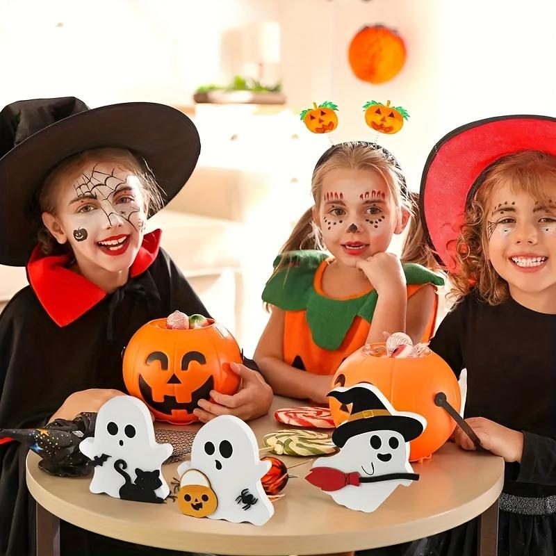 3pcs Cute Ghosts Halloween Indoor Decoration Set PVC Layered Tray Decoration Table Sign Pumpkin Pie For Party Home Shelf Display