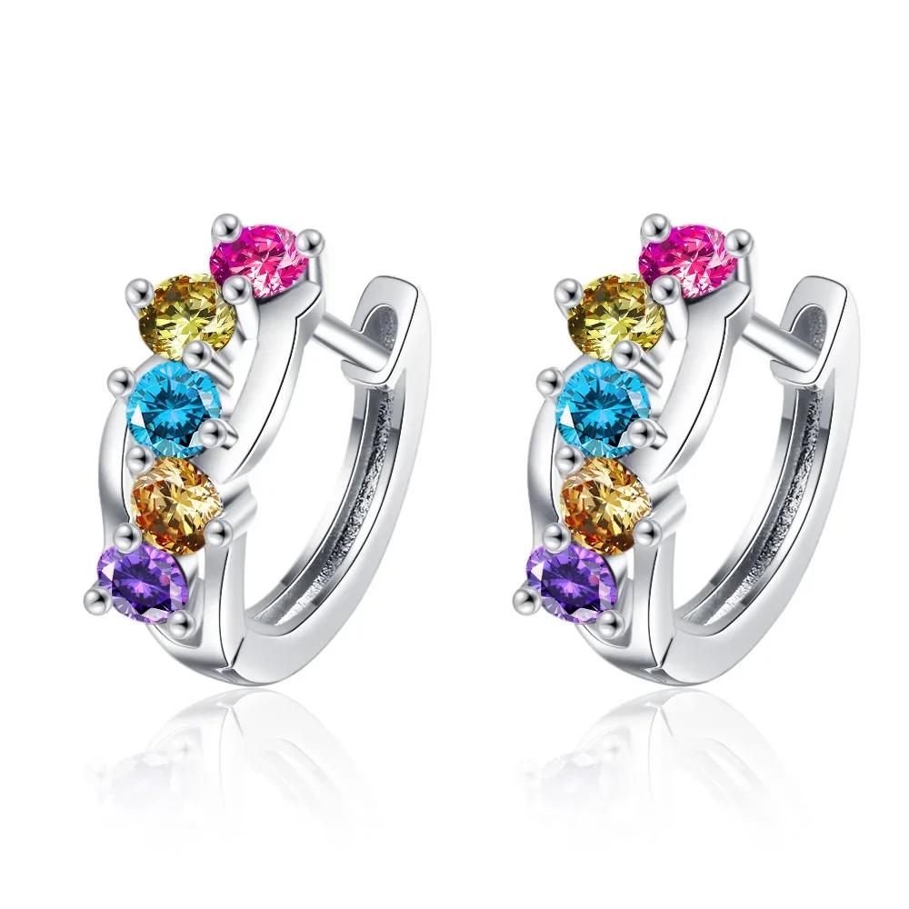 New Trendy  Sterling SIlver Earrings for Women  Colorful CZ Stone Stud Earring Chic Party Accessories Gifts