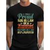 Fun Son-in-Law Gift T-Shirt - I'm a Proud Son-in-law Mom with Fun Clothing In the Law, Black, Short-sleeved Crew Neck, Glossy Finish, Suitable for