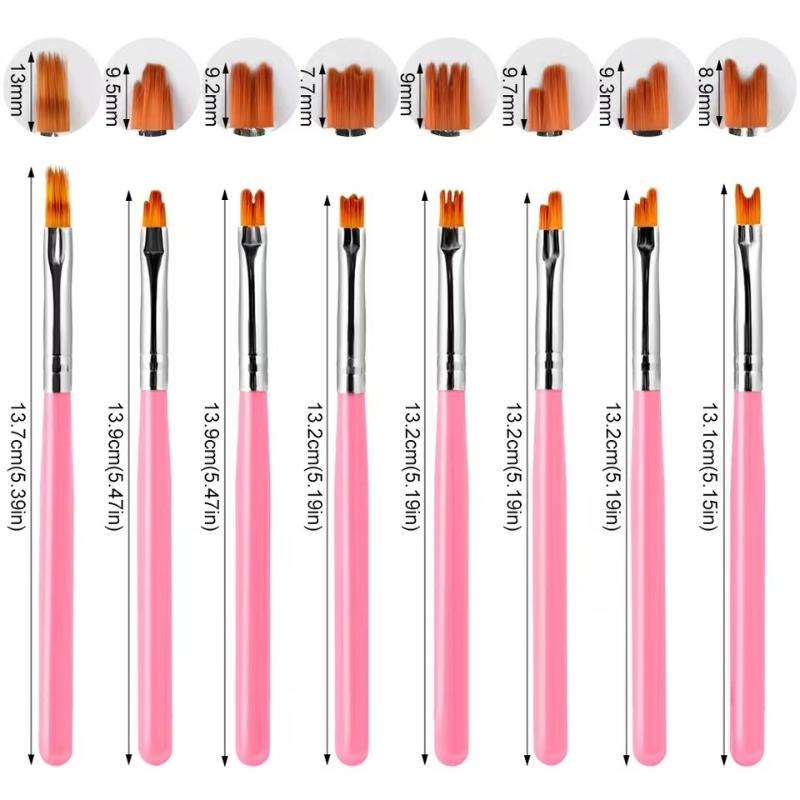 8 Pcs Oblique Gradient Smudge Nail Flower Drawing Sawtooth Pen Multifunctional Mix Shape Petal Painting Gel Nail Art Brush
