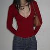 V Neck Slim Crop Tops Sweet Skinny Bodysuit Chic Bottoming Top  Streetwear