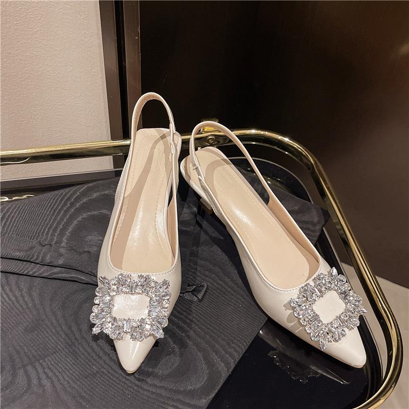 

Босоножки на высоком каблуке со стразами большого размера 2025 лето и осень новинка с острым носком квадратной пряжкой с мелким вырезом на тонком каблуке с закрытой пяткой женская обувь 42