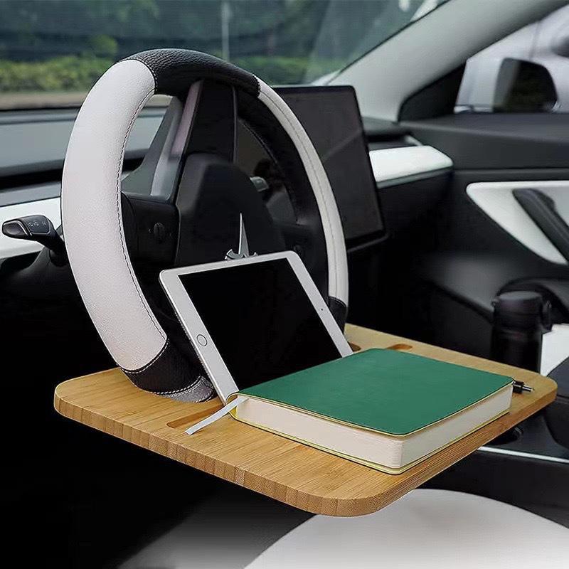 Portable Bamboo Wood Steering Wheel Table: Multi-functional Tray & Desk Natural Wood