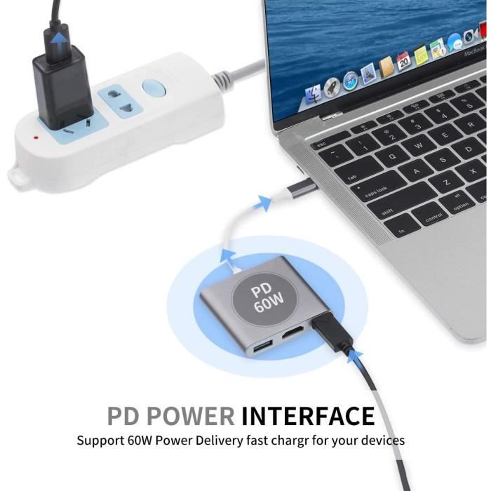 Adaptateur USB-C vers HDMI, USB 3.1 Type C vers HDMI 4K Multiport AV Convertisseur avec port USB 3.0 Mac HDMI Adaptateur USB-[L836]