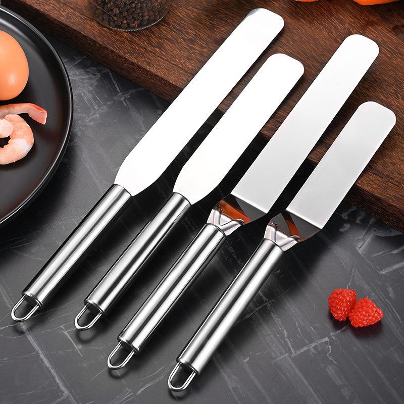 Stainless Steel Cheese & Cake Spatula Set: Kiss Knife, Curved Scraper, Cream Scraper & Butter Knife Baking Tools