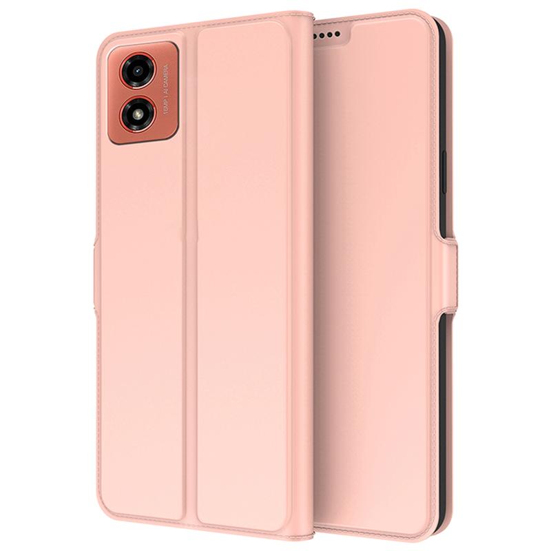 

For Motorola Moto E14 4G/G04 4G/G04s 4G/G24 4G Cell Phone Cases Shock Absorbing Card Holder PU Leather Cover Rose Gold