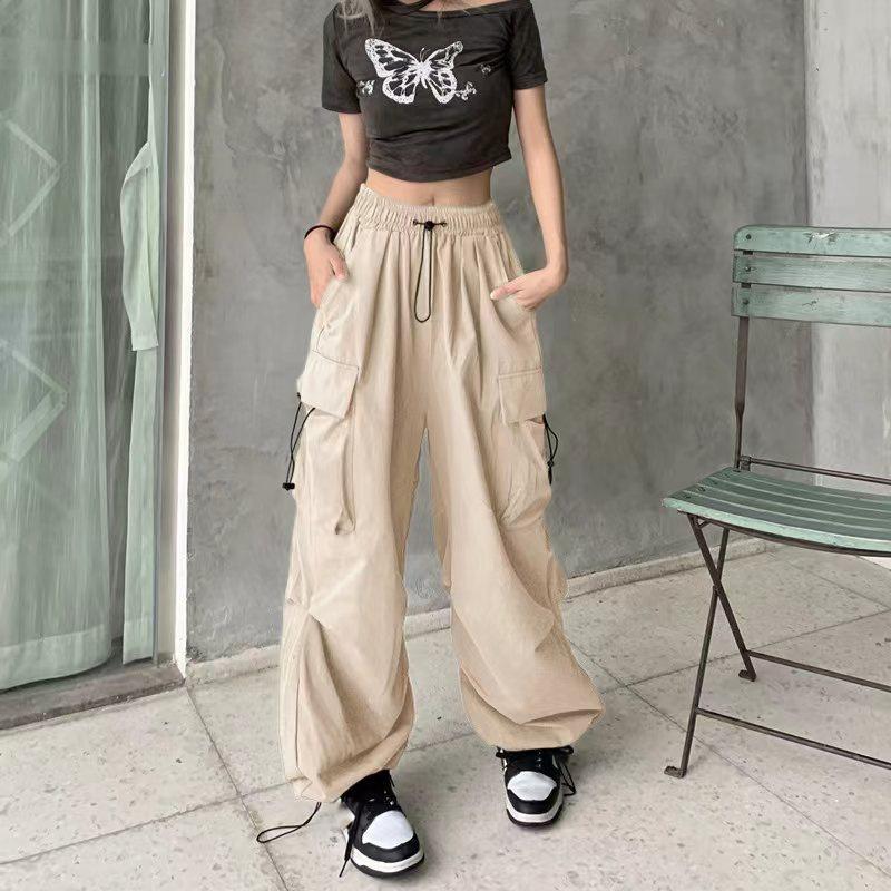 American Retro Tooling Slacks Drape Straight Beam Foot Trousers Summertime Joker Loose Wide Legged Pants