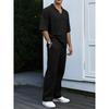 Men's Brown Waffle Knit 2-Piece Co-ord Set Polo Collar Short Sleeve Shirt & Straight Leg Pants Casual Loungewear
