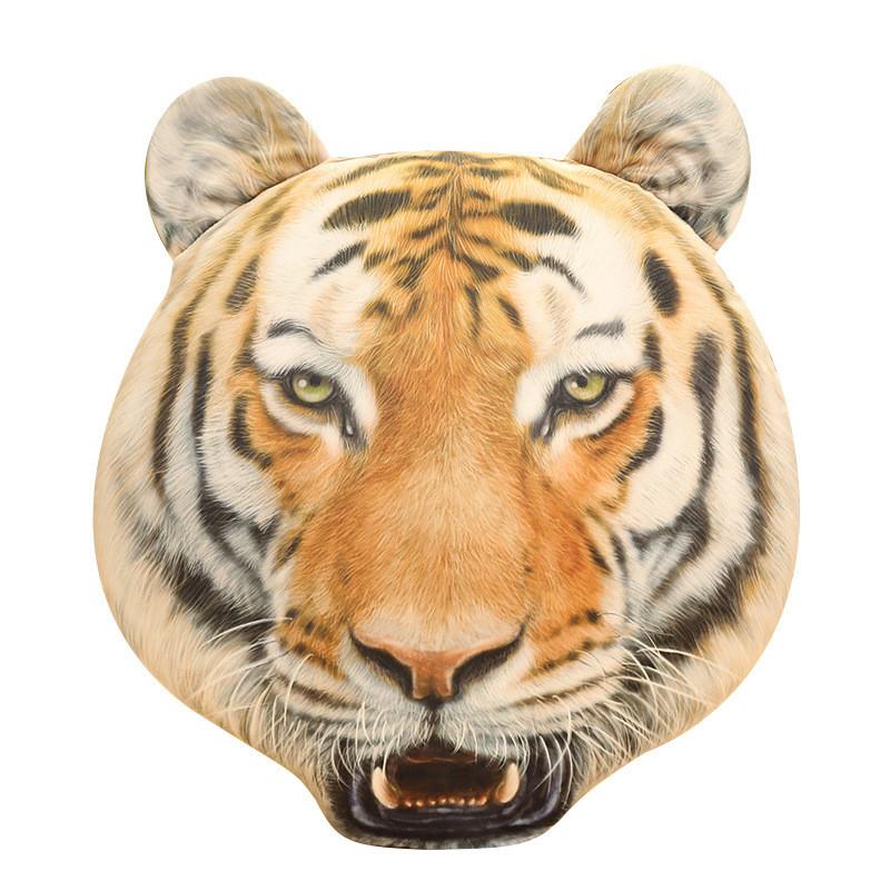 Printed Simulation Tiger Head Plush Stuffed Toy Animal Cushion Soft Backrest