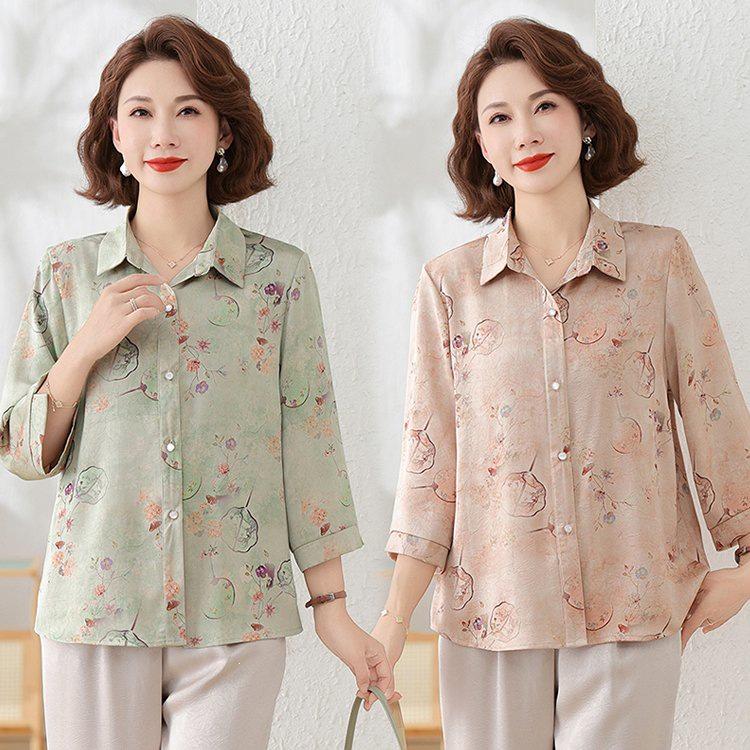 Stylish Three-Quarter Sleeve Plus Size Summer Shirt for Middle-Aged Women