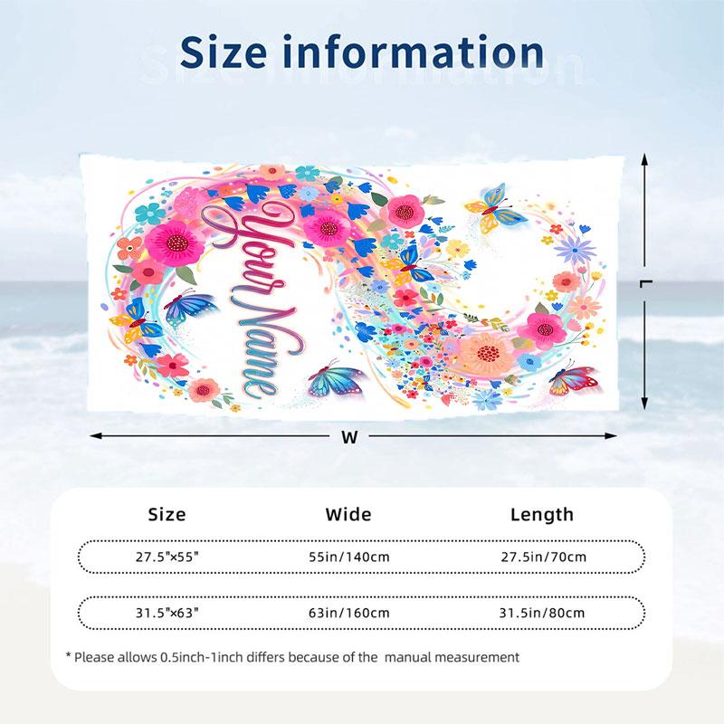 Butterfly Theme Beach Towel Personalized Custom Name & Text Soft Quick Dry Beach Towel for Swimming Travel