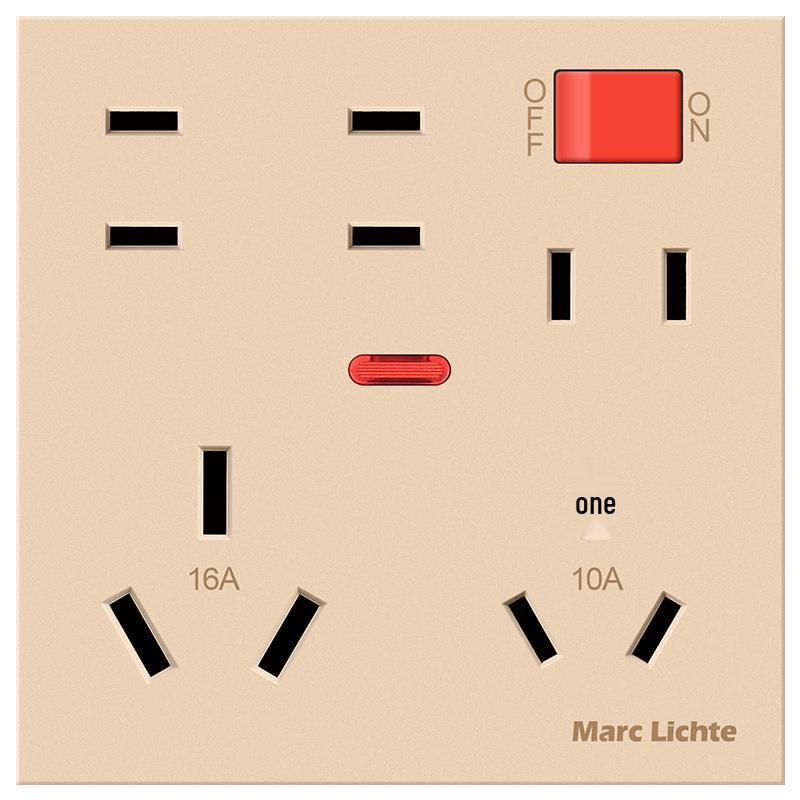 86-Type Concealed 16A High-Power AC Wall Socket with 10A Two/Three-Pin Plug and Switch