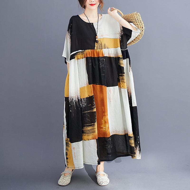 Летняя литературная женская одежда больших размеров Fat MM Свободное платье из хлопка — фото 3